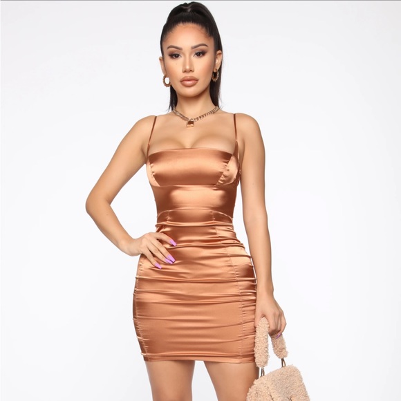 FashionNova Moment to Remember Mini Dress- Copper - Picture 1 of 8